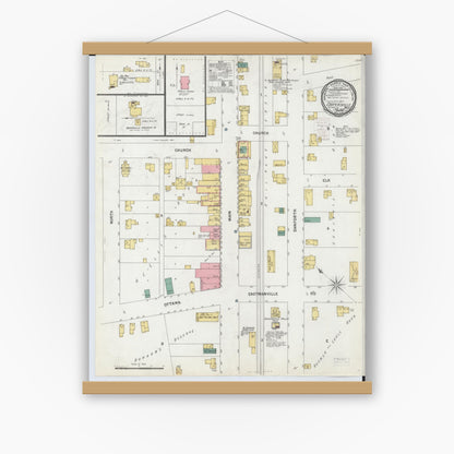 Old map wall art mockup — magnetic wood frame on white wall — Sanborn Fire Insurance Map from Coopersville, Ottawa County, Michigan (1900), Sheet #0001