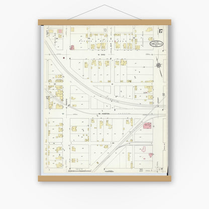 Old map wall art mockup — magnetic wood frame on white wall — Sanborn Fire Insurance Map from Circleville, Pickaway County, Ohio (1914), Sheet #0017