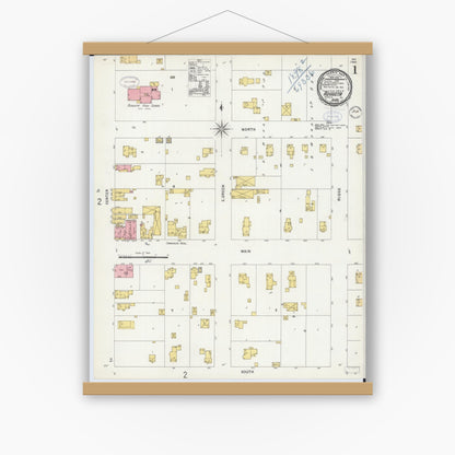 Old map wall art mockup — magnetic wood frame on white wall — Sanborn Fire Insurance Map from Augusta, Hancock County, Illinois (1898) - Complete Map Set