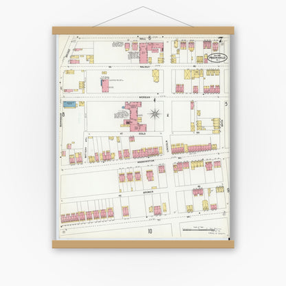 Old map wall art mockup — magnetic wood frame on white wall — Sanborn Fire Insurance Map from Phoenixville, Chester County, Pennsylvania (1906), Sheet #0007