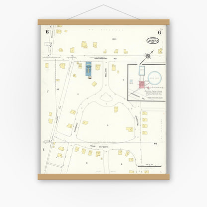 Old map wall art mockup — magnetic wood frame on white wall — Sanborn Fire Insurance Map from Lexington, Davidson County, North Carolina (1923), Sheet #0006