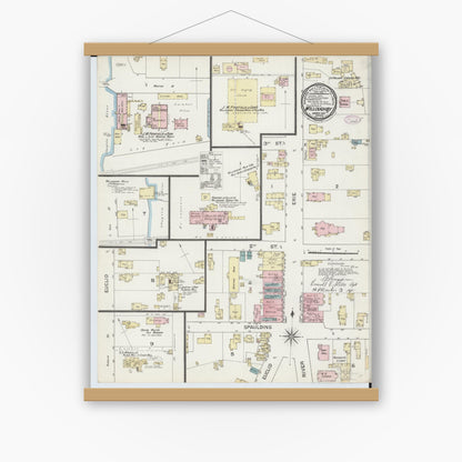 Old map wall art mockup — magnetic wood frame on white wall — Sanborn Fire Insurance Map from Willoughby, Lake County, Ohio (1887), Sheet #0001
