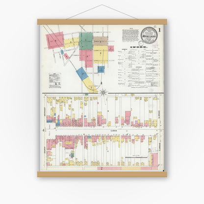 Old map wall art mockup — magnetic wood frame on white wall — Sanborn Fire Insurance Map from Waynesboro, Franklin County, Pennsylvania (1902) - Complete Map Set