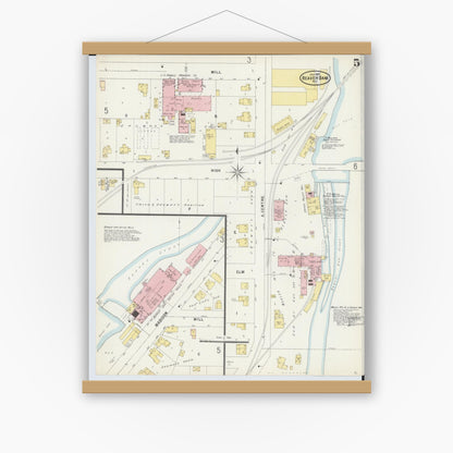 Old map wall art mockup — magnetic wood frame on white wall — Sanborn Fire Insurance Map from Beaver Dam, Dodge County, Wisconsin (1897), Sheet #0005