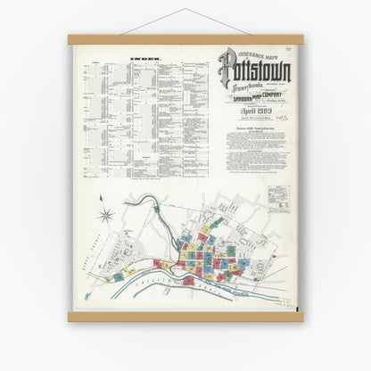 Old map wall art mockup — magnetic wood frame on white wall — Sanborn Fire Insurance Map from Pottstown, Montgomery County, Pennsylvania (1909), Sheet #0001