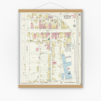 Old map wall art mockup — magnetic wood frame on white wall — Sanborn Fire Insurance Map from Tamaqua, Schuylkill County, Pennsylvania (1896), Sheet #0003