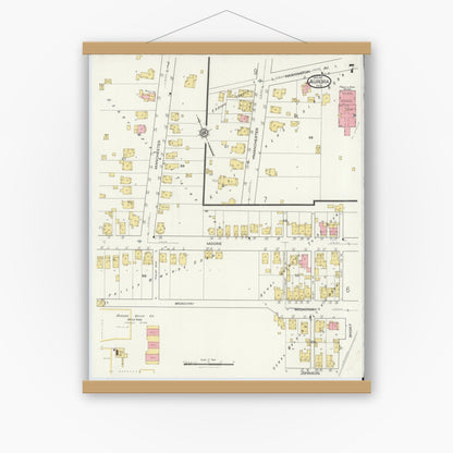 Old map wall art mockup — magnetic wood frame on white wall — Sanborn Fire Insurance Map from Aurora, Dearborn County, Indiana (1917), Sheet #0007