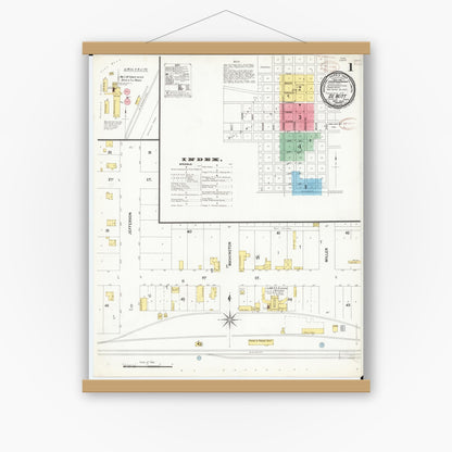 Old map wall art mockup — magnetic wood frame on white wall — Sanborn Fire Insurance Map from De Witt, Clinton County, Iowa (1899), Sheet #0001