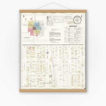 Old map wall art mockup — magnetic wood frame on white wall — Sanborn Fire Insurance Map from Onawa, Monona County, Iowa (1942) â€” Complete Set
