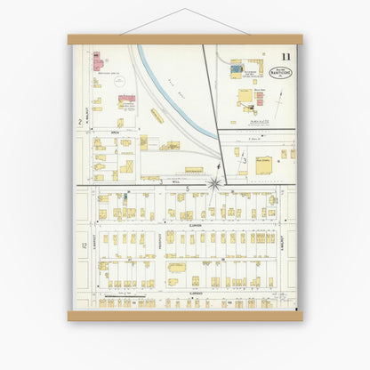 Old map wall art mockup — magnetic wood frame on white wall — Sanborn Fire Insurance Map from Nanticoke, Luzerne County, Pennsylvania (1903), Sheet #0011