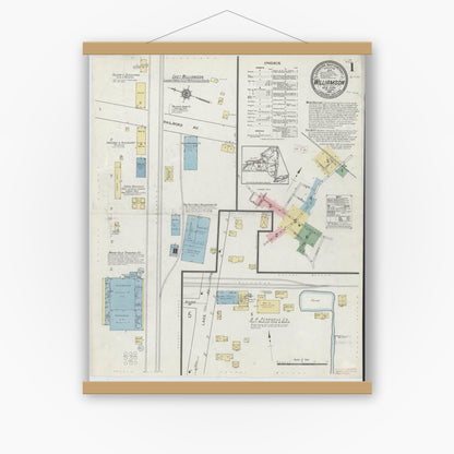 Old map wall art mockup — magnetic wood frame on white wall — Sanborn Fire Insurance Map from Williamson, Wayne County, New York (1914) - Complete Map Set