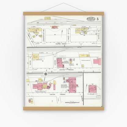 Old map wall art mockup — magnetic wood frame on white wall — Sanborn Fire Insurance Map from Farmingdale, Nassau County, New York (1920), Sheet #0005