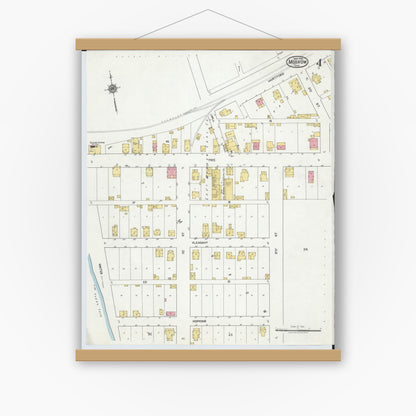 Old map wall art mockup — magnetic wood frame on white wall — Sanborn Fire Insurance Map from Morrow, Warren County, Ohio (1919), Sheet #0004