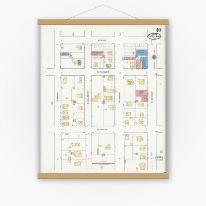Old map wall art mockup — magnetic wood frame on white wall — Sanborn Fire Insurance Map from Eastland, Eastland County, Texas (1920), Sheet #0010