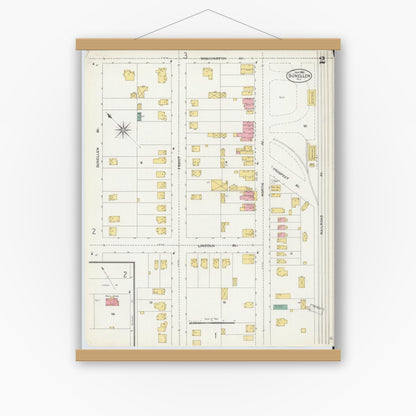 Old map wall art mockup — magnetic wood frame on white wall — Sanborn Fire Insurance Map from Dunellen, Middlesex County, New Jersey (1905), Sheet #0002