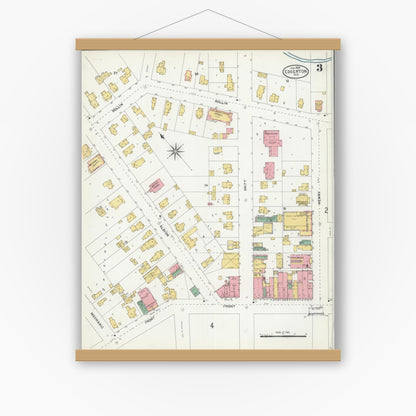 Old map wall art mockup — magnetic wood frame on white wall — Sanborn Fire Insurance Map from Edgerton, Rock County, Wisconsin (1904), Sheet #0003