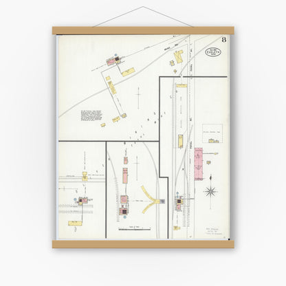 Old map wall art mockup — magnetic wood frame on white wall — Sanborn Fire Insurance Map from Eveleth, Saint Louis County, Minnesota (1906), Sheet #0008