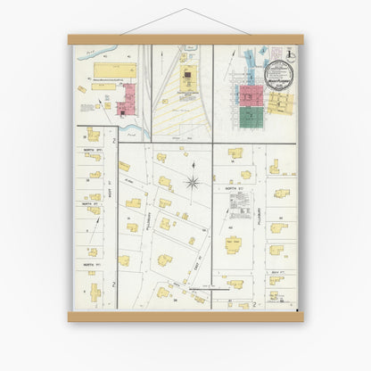 Old map wall art mockup — magnetic wood frame on white wall — Sanborn Fire Insurance Map from Mount Pleasant, Titus County, Texas (1901) - Complete Map Set