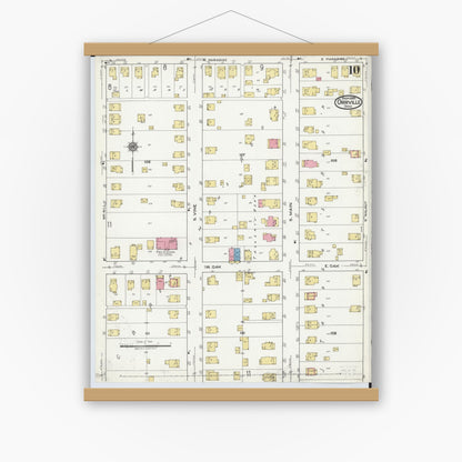 Old map wall art mockup — magnetic wood frame on white wall — Sanborn Fire Insurance Map from Orrville, Wayne County, Ohio (1920), Sheet #0010