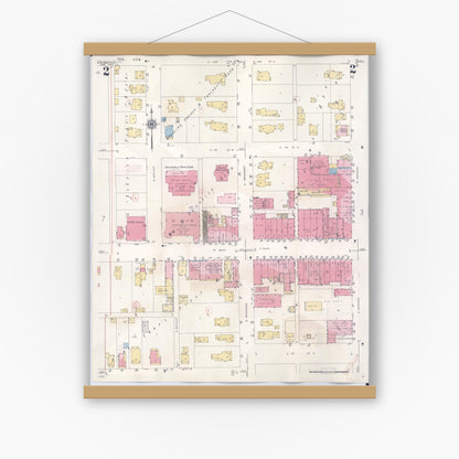 Old map wall art mockup — magnetic wood frame on white wall — Sanborn Fire Insurance Map from Shelbyville, Shelby County, Illinois (1941), Sheet #0002