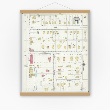 Old map wall art mockup — magnetic wood frame on white wall — Sanborn Fire Insurance Map from Oak Harbor, Ottawa County, Ohio (1920), Sheet #0003