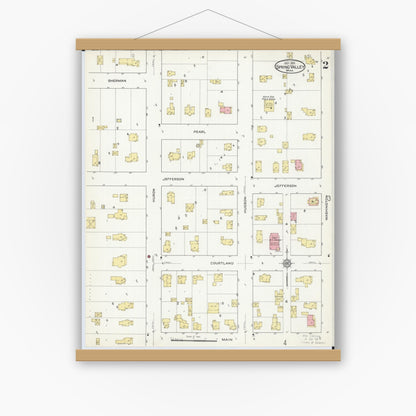 Old map wall art mockup — magnetic wood frame on white wall — Sanborn Fire Insurance Map from Spring Valley, Fillmore County, Minnesota (1915), Sheet #0002