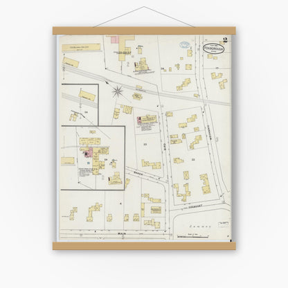 Old map wall art mockup — magnetic wood frame on white wall — Sanborn Fire Insurance Map from Foxboro, Norfolk County, Massachusetts (1894), Sheet #0002