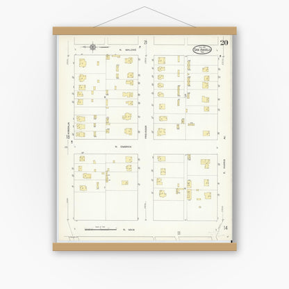 Old map wall art mockup — magnetic wood frame on white wall — Sanborn Fire Insurance Map from San Angelo, Tom Green County, Texas (1913), Sheet #0020