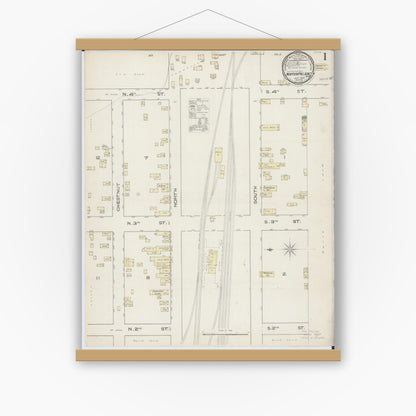 Old map wall art mockup — magnetic wood frame on white wall — Sanborn Fire Insurance Map from Northern Pacific Junction, Carlton County, Minnesota (1885), Sheet #0001
