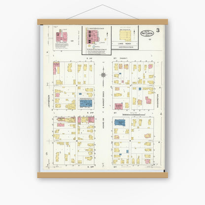 Old map wall art mockup — magnetic wood frame on white wall — Sanborn Fire Insurance Map from Port Clinton, Ottawa County, Ohio (1916), Sheet #0003