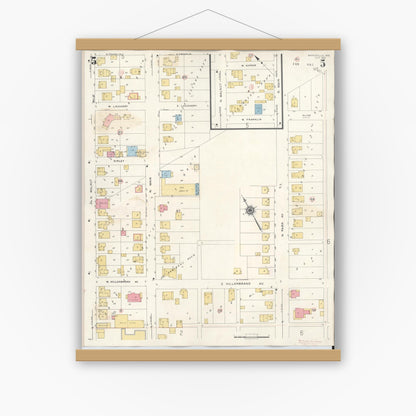 Old map wall art mockup — magnetic wood frame on white wall — Sanborn Fire Insurance Map from Batesville, Ripley County, Indiana (1948), Sheet #0005