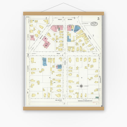 Old map wall art mockup — magnetic wood frame on white wall — Sanborn Fire Insurance Map from Holley, Orleans County, New York (1909), Sheet #0005