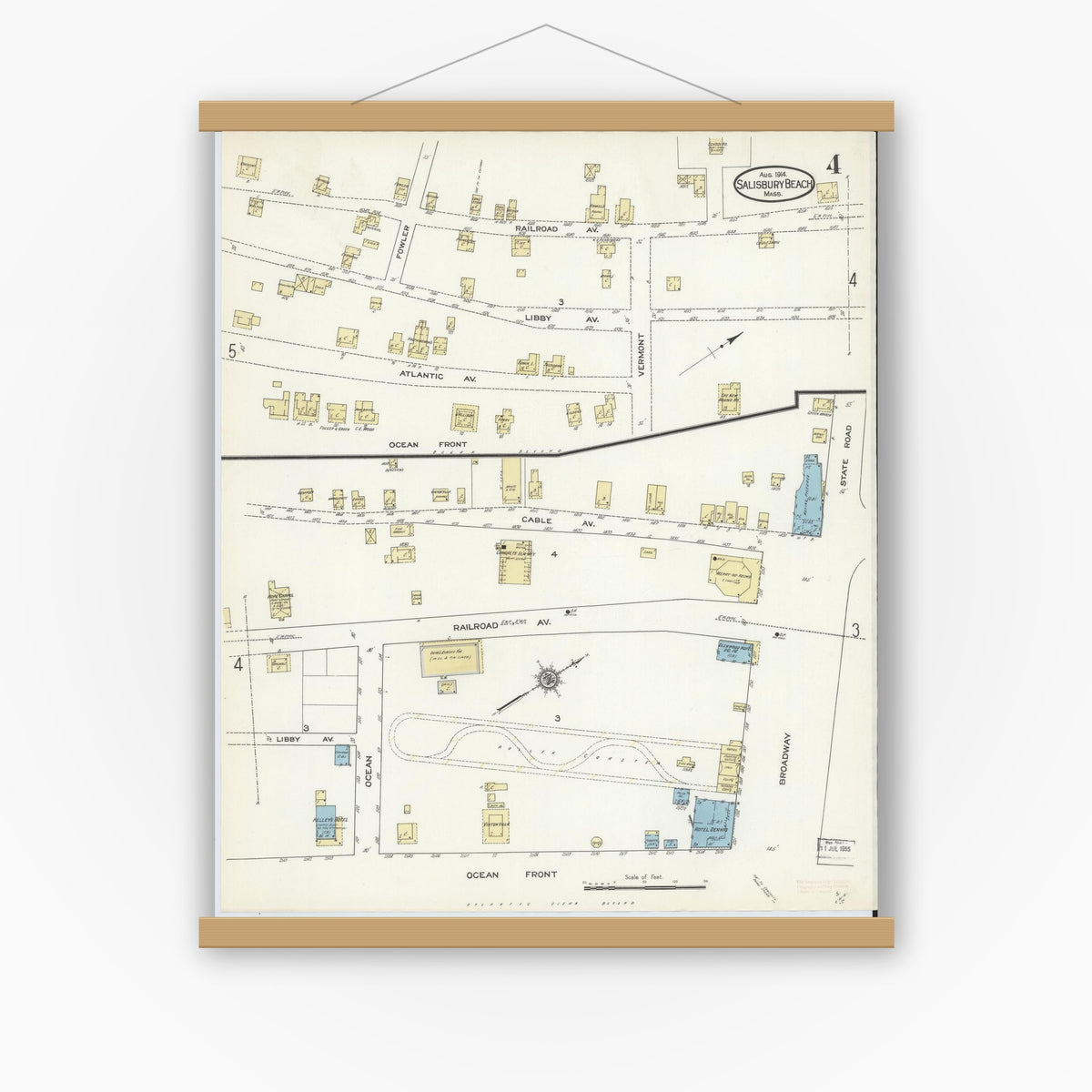Old map wall art mockup — magnetic wood frame on white wall — Sanborn Fire Insurance Map from Salisbury, Essex County, Massachusetts (1914), Sheet #0004