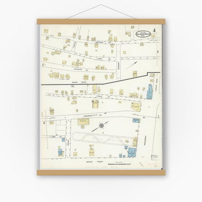 Old map wall art mockup — magnetic wood frame on white wall — Sanborn Fire Insurance Map from Salisbury, Essex County, Massachusetts (1914), Sheet #0004