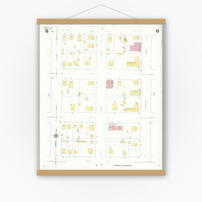 Old map wall art mockup — magnetic wood frame on white wall — Sanborn Fire Insurance Map from Lamesa, Dawson County, Texas (1932), Sheet #0006