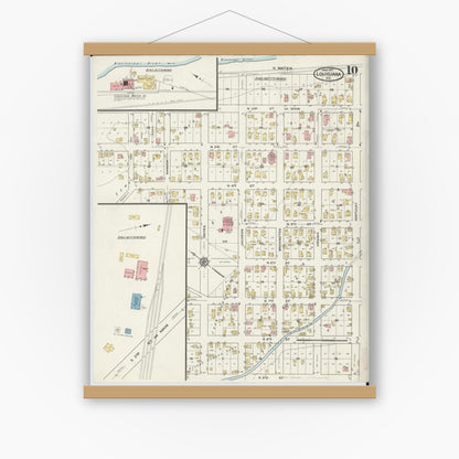 Old map wall art mockup — magnetic wood frame on white wall — Sanborn Fire Insurance Map from Louisiana, Pike County, Missouri (1917), Sheet #0010