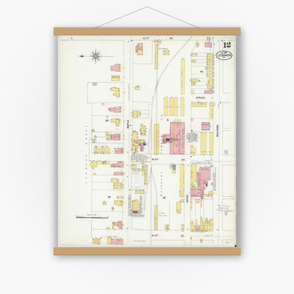 Old map wall art mockup — magnetic wood frame on white wall — Sanborn Fire Insurance Map from Lebanon, Lebanon County, Pennsylvania (1902), Sheet #0012