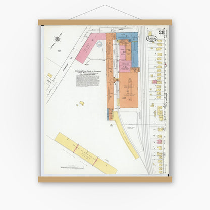 Old map wall art mockup — magnetic wood frame on white wall — Sanborn Fire Insurance Map from Pontiac, Oakland County, Michigan (1919), Sheet #0028
