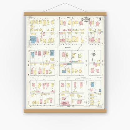 Old map wall art mockup — magnetic wood frame on white wall — Sanborn Fire Insurance Map from Logansport, Cass County, Indiana (1911), Sheet #0009