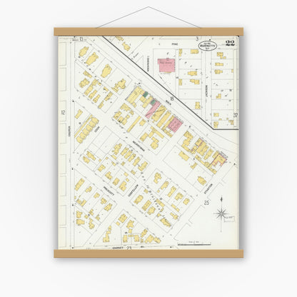 Old map wall art mockup — magnetic wood frame on white wall — Sanborn Fire Insurance Map from Marinette, Marinette County, Wisconsin (1901), Sheet #0022