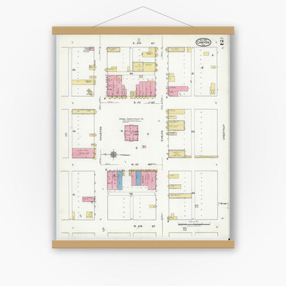 Old map wall art mockup — magnetic wood frame on white wall — Sanborn Fire Insurance Map from Canyon, Randall County, Texas (1920), Sheet #0002