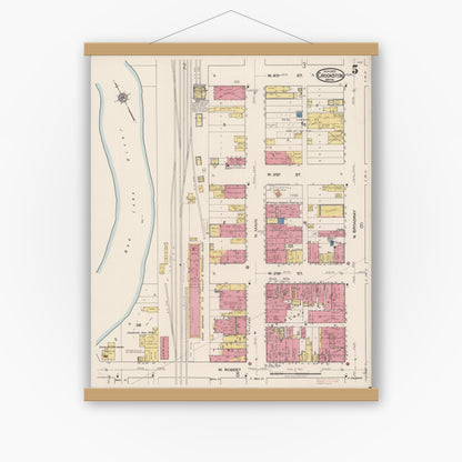 Old map wall art mockup — magnetic wood frame on white wall — Sanborn Fire Insurance Map from Crookston, Polk County, Minnesota (1922), Sheet #0005