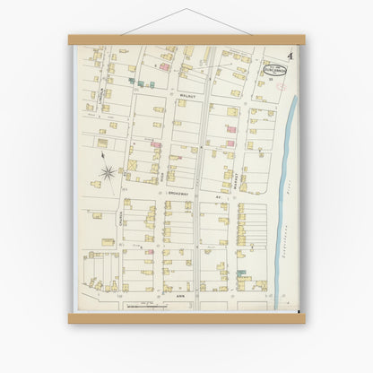 Old map wall art mockup — magnetic wood frame on white wall — Sanborn Fire Insurance Map from Duncannon, Perry County, Pennsylvania (1894), Sheet #0004