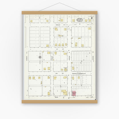 Old map wall art mockup — magnetic wood frame on white wall — Sanborn Fire Insurance Map from Olney, Young County, Texas (1921), Sheet #0004