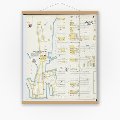 Old map wall art mockup — magnetic wood frame on white wall — Sanborn Fire Insurance Map from Gladstone, Delta County, Michigan (1893), Sheet #0003