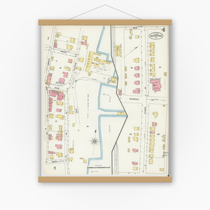 Old map wall art mockup — magnetic wood frame on white wall — Sanborn Fire Insurance Map from Haverstraw, Rockland County, New York (1903), Sheet #0004