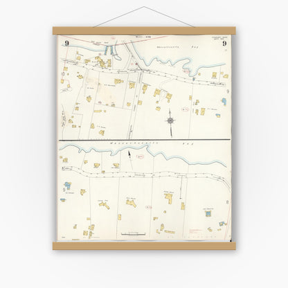 Old map wall art mockup — magnetic wood frame on white wall — Sanborn Fire Insurance Map from Cohasset, Norfolk County, Massachusetts (1940), Sheet #0009