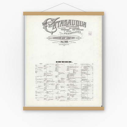 Old map wall art mockup — magnetic wood frame on white wall — Sanborn Fire Insurance Map from Catasauqua, Lehigh County, Pennsylvania (1908), Sheet #0001