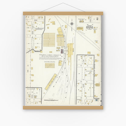 Old map wall art mockup — magnetic wood frame on white wall — Sanborn Fire Insurance Map from Apopka, Orange County, Florida (1917), Sheet #0002