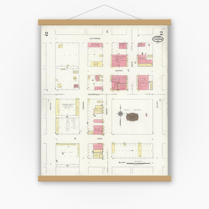 Old map wall art mockup — magnetic wood frame on white wall — Sanborn Fire Insurance Map from Tahoka, Lynn County, Texas (1925), Sheet #0002